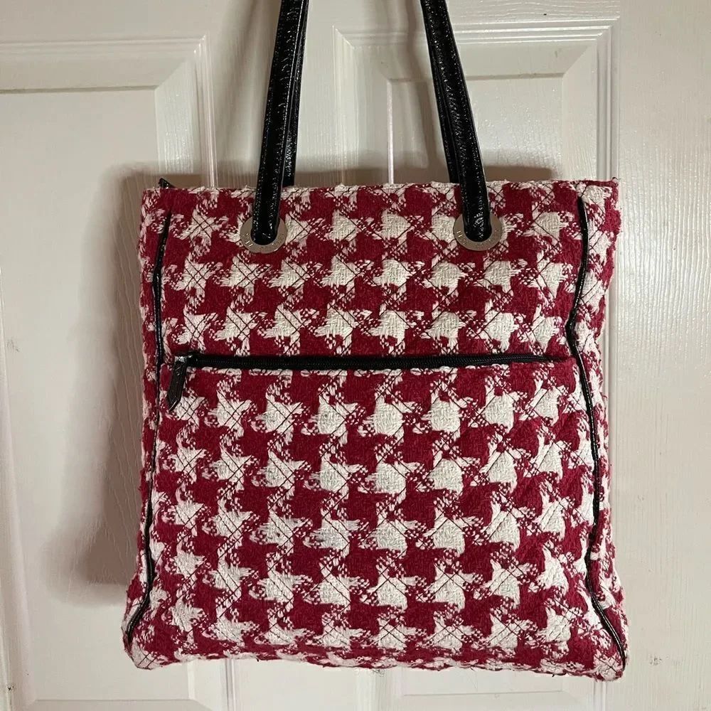 Vera Bradley white and red plaid shoulder bag with black double straps & trims